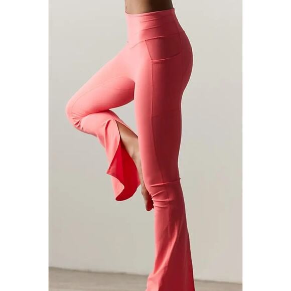 New Free People FP MOVEMENT Never Better Flare Pants $108 MEDIUM Neon Coral - Picture 2 of 5